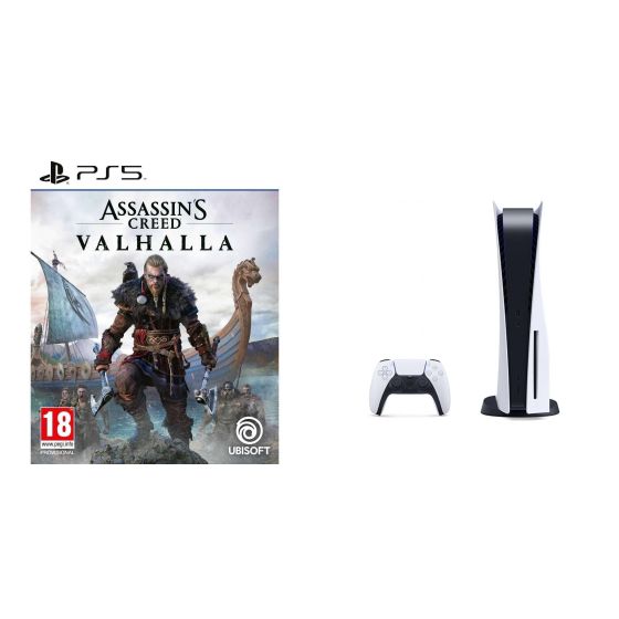 Sony PlayStation 5, 1 Wireless Controller, White - CFI-1016A01 MEE, with Assassin’s Creed Valhalla for PlayStation5