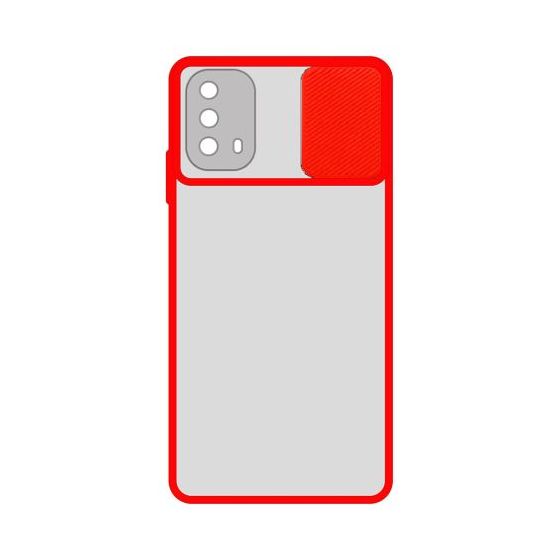 Stratg Back Cover with Camera Slider for Oppo A74 and A95 4G - Transparent and Red