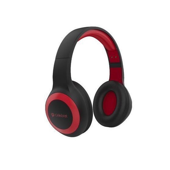 Celebrat Wireless On Ear Headphones with Built-in Microphone, Black and Red - A23