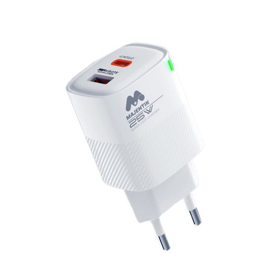 Majentik Wall Charger, 25 Watt, 2 Ports, Type-C, White - MC-002