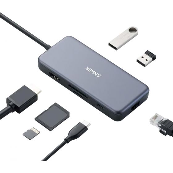 موزع USB-C أنكر، 7 منافذ، 48 وات، رمادي غامق - AK-A83520A1