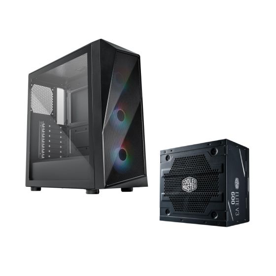 Cooler Master CMP520 ARGB Mid Tower Case, Black - CP520-KGNN-S00 With Elite Power Supply, 600 Watt - Black