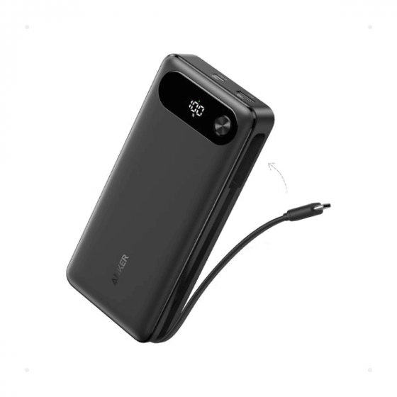 باور بانك انكر باور كور 20k ، سعة 20000 مللي امبير، 2 منفذ وكابل USB-C مدمج، اسود - A1383H11