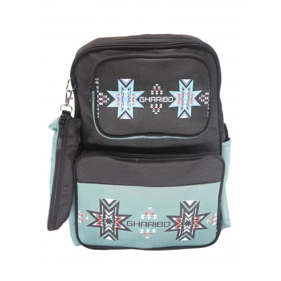 Gharibo Bags One Hand School Backpack With Pencil Case for Girls, Stars Pattern - Grey and Light Blue