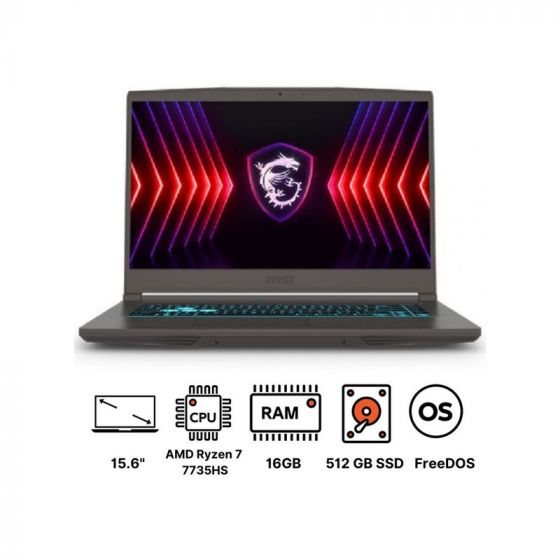 MSI Thin A15 B7VE Laptop, AMD Ryzen 7 7735HS, 512GB SSD, 16GB RAM, 15.6 Inch, FHD IPS 144Hz Display, NVIDIA GeForce RTX 4050 6GB GDDR6, FreeDOS - Cosmos Grey