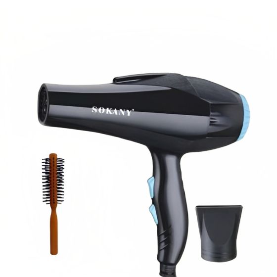 Sokany Hair Dryer with Wood Brush, 2300W, Black - HS-3618