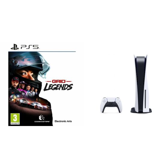 Sony PlayStation 5, 1 Wireless Controller, White - CFI-1016A01 MEE, with Grid Legends for PlayStation 5