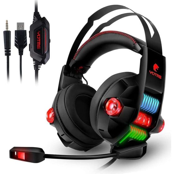 Kotion Each Y1 RGB Lights Gaming Over-Ear Headphone with 3.5mm 4 Pole Jack and USB for LED Light