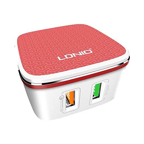 شاحن لدنيو، 2 منفذ USB فئة A، تيار 4.2 امبير، 30 وات، مع كابل USB الى مايكرو USB، ابيض - A2405Q