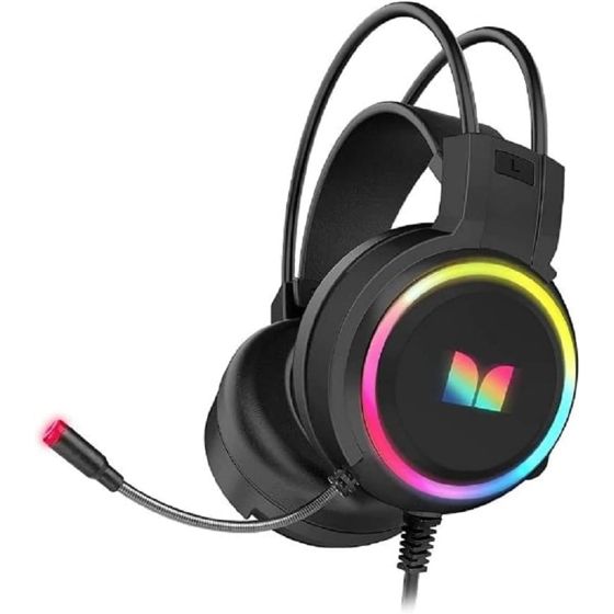 سماعة رأس سلكية للالعاب مونستر RGB بميكرفون - اسود