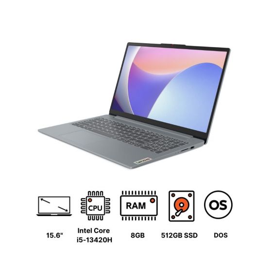لاب توب لينوفو ايديا باد سليم 3 15IRH8، انتل كور i5-13420H، هارد 512 جيجا SSD NVMe، رام 8 جيجا،  شاشة 15.6 بوصة FHD IPS، كارت شاشة انتل UHD جرافيكس، فري دوس - رمادي