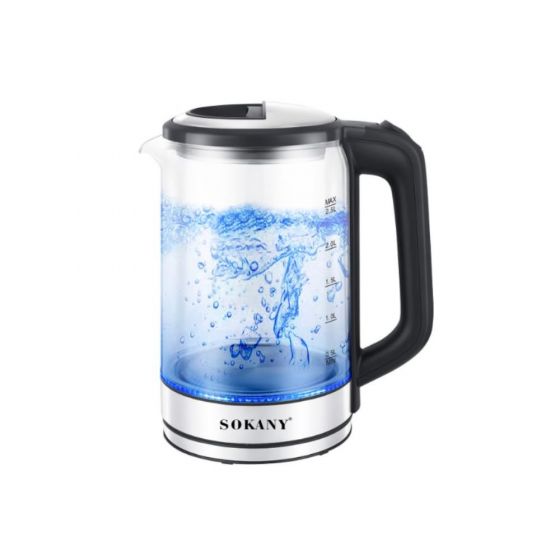 Sokany Electric Kettle, 2.5 Liter, 1500 Watt, Glass - SK-09013