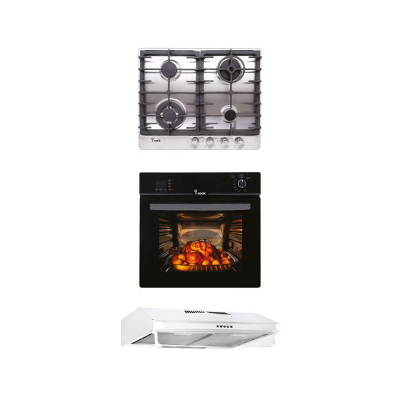 I-Cook Built In Gas Hob 4 Burners With Gas Oven & Hood Classic 60 cm