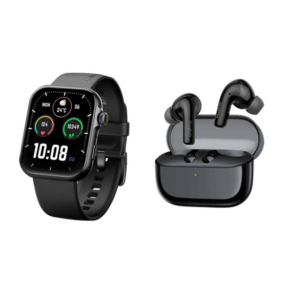 Oraimo Watch ES2, 1.95 Inch, Black Case and Strap - OSW-810 with Wireless Earbuds, Black - OTW-625