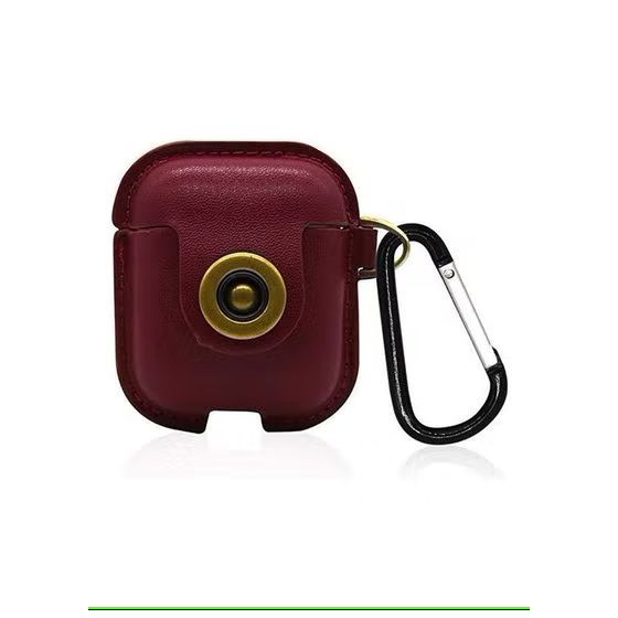 Leather Case for Apple AirPods 2nd Generation- Dark Red