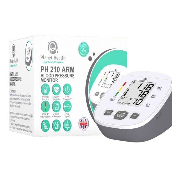 جهاز قياس ضغط الدم بلانت هيلث PH 210  ديجيتال للذراع، USB-C وبطاريات  - ابيض ورمادي