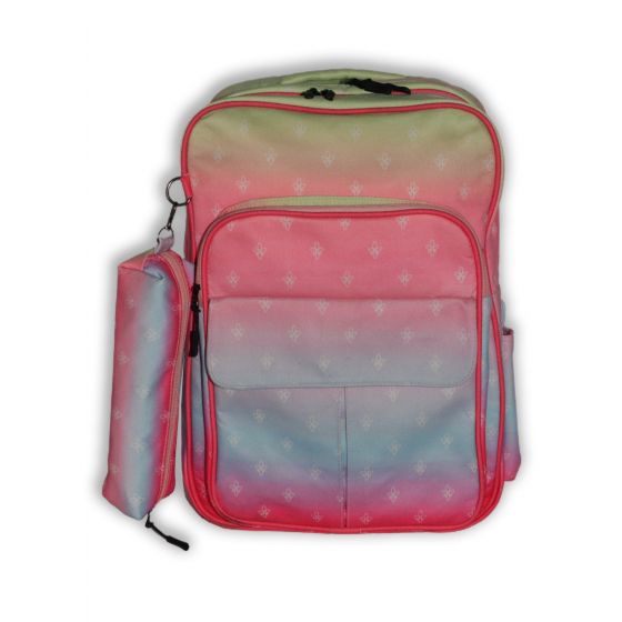 Gharibo Bags School Backpack With Pencil Case For Girls, Color Gradation Pattern - Pink and Green