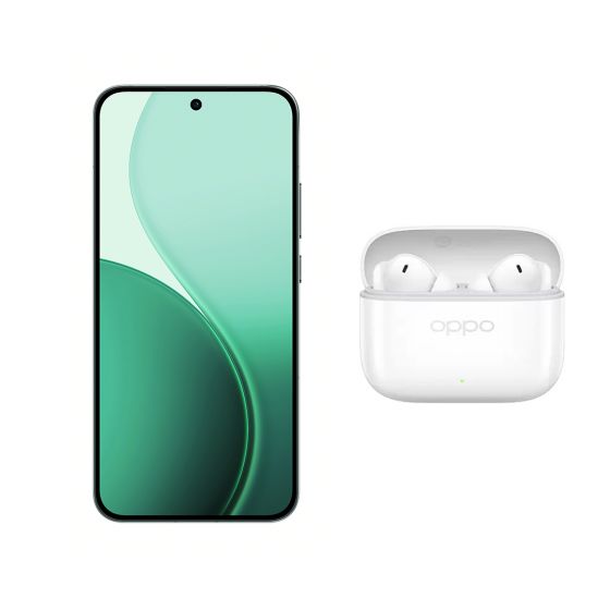 اوبو رينو 14، سعة 256 جيجا، رام 12 جيجا، شبكة 5G، بشريحتين، اخضر لومنيوس - CPH2737، مع سماعة اذن لاسلكية اوبو انكو بادز 3 - ابيض