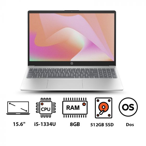 HP 15-15-FD0052ne Laptop, Intel Core-i5-1334U, 512GB SSD, 8GB RAM, 15.6 Inch, FHD IPS Display, Nvidia Geforce MX570 2GB, Dos- Natural Silver