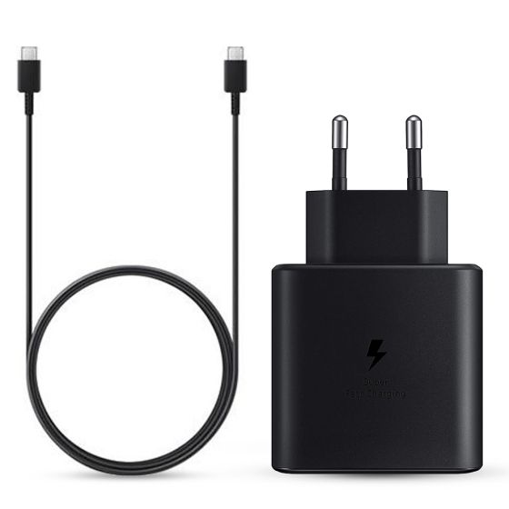 شاحن سامسونج، 45 وات، USB فئة C، اسود - EP-TA845XBEGWW مع كابل USB فئة C  الى USB فئة C، طول 1.8 متر - EP-DX310JBEGWW