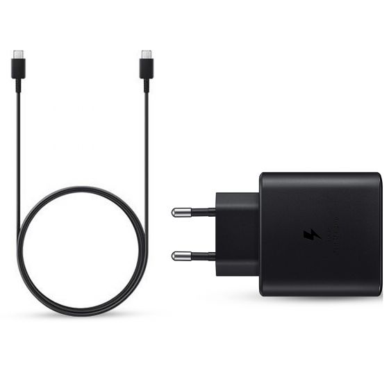 Samsung Wall Charger, 45 Watt, USB Type-C, Black - EP-TA895XBEGWW with USB Type-C to USB Type-C Cable, 1.8 Meters - EP-DX310JBEGWW