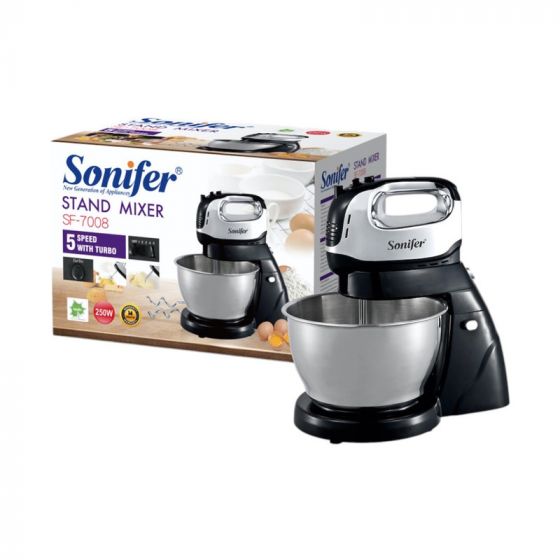 Sonifer Stand Mixer, 4L, 250W, Black and Silver - SF-7008