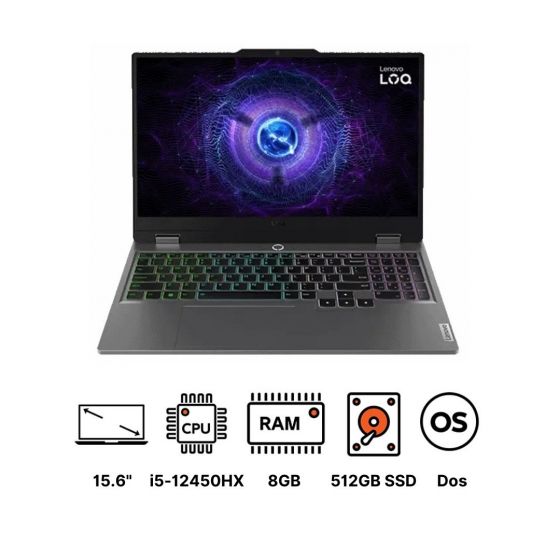 Lenovo LOQ 15IAX9 Laptop, Intel Core i5-12450HX, 512GB SSD, 8GB RAM, 15.6 Inch FHD 144Hz Display, Nvidia GeForce RTX 3050 6GB, Dos- Luna Grey