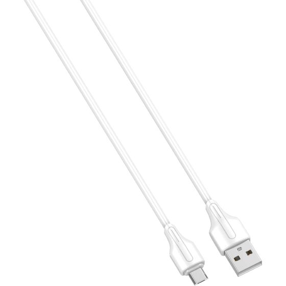 كابل شحن USB فئة A الى مايكرو USB لدنيو، 1 متر، 2.1 امبير، ابيض - LS541