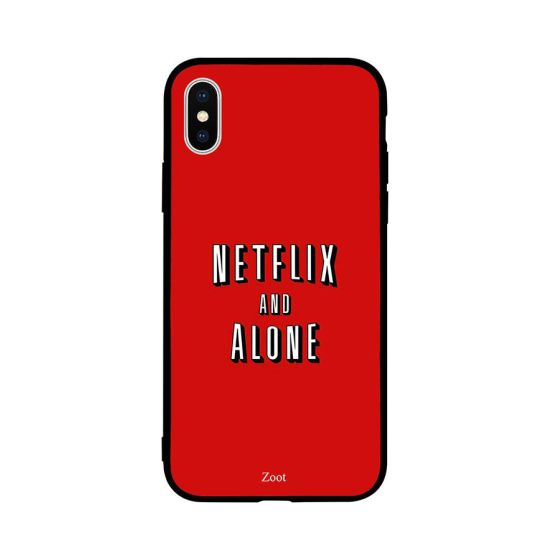 جراب ظهر بطبعة عبارة Netflix And Alone لابل ايفون X