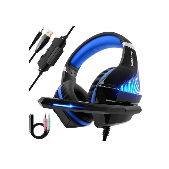 Beexcellent GM-5 Wired Gaming Headset for Mac, Nintendo Switch, PS4, PC and Xbox, LED Lights, Surround Sound - Black