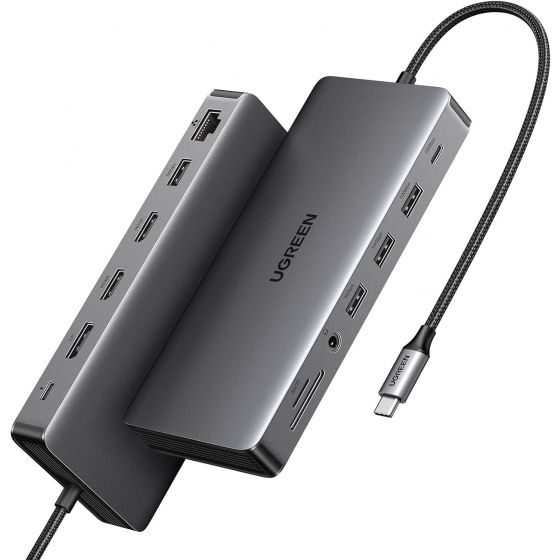 موزع USB-C يو جرين ريفودوك برو 313، 13 منفذ، 100 وات، رمادي غامق - 15978