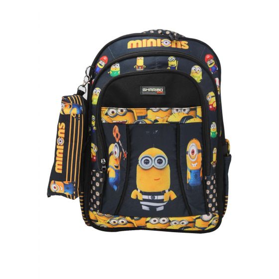 Gharibo Bags School Backpack With Pencil Case For Boys, Minions Pattern - Black