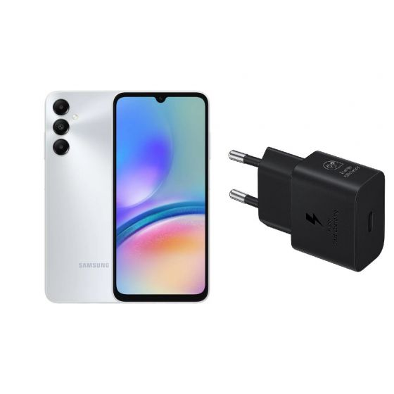 Samsung Galaxy A05s, 128GB, 6GB RAM, 4G LTE, Dual SIM - Silver, with Wall Charger Gift
