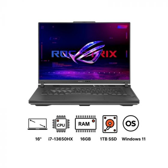 Asus ROG Strix G16 2023 G614 G614JV-N3487W Laptop, Intel Core i7-13650HX, 1TB SSD, 16GB RAM, 16 Inch FHD Plus IPS 165Hz Display, NVIDIA GeForce RTX 4060 8GB, Windows 11 - Eclipse Gray