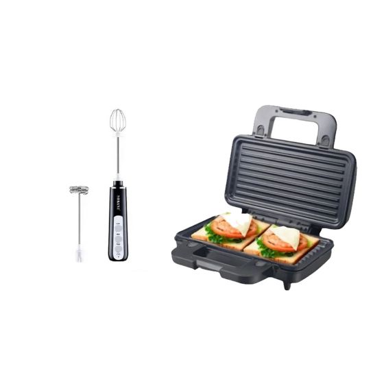 ساندوتش ميكر سوكاني 3 في 1، 3 الواح، 1000 وات، اسود - SK-BBQ-835, صانع رغوة الحليب ومضرب بيض سوكاني 2 في 1، قابل للشحن، اسود - SK-02014