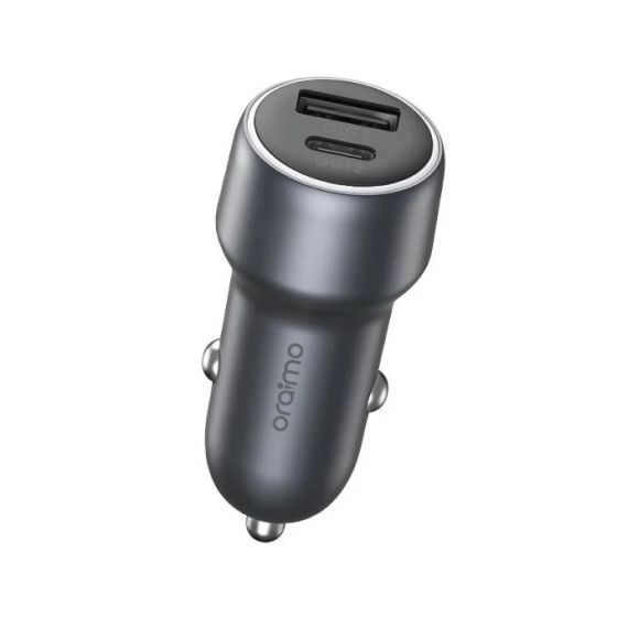 Oraimo Bullet Car Charger, 48W, 2 Ports, USB-A and C, Dark Chrome - OCC-73D