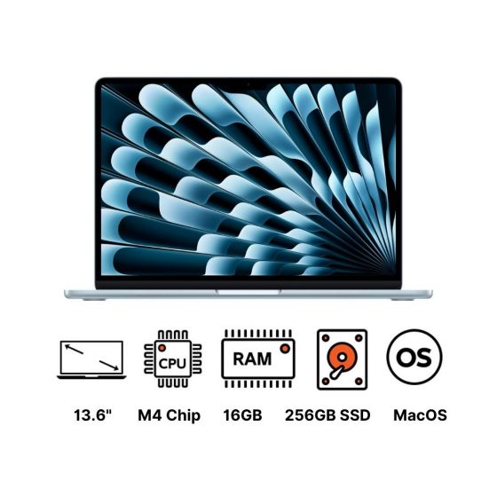 Apple MacBook Air 2025 M4 Chip with 10 Core CPU, 8 Core GPU, 256GB SSD, 16GB RAM, 13.6 Inch Liquid Retina IPS  Display, MacOS- Sky Blue