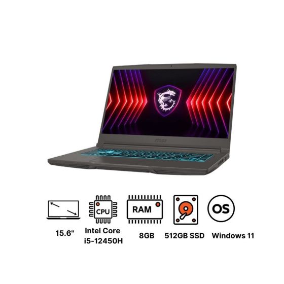 لاب توب جيمنج ام اس أي ثن B12UCX ، انتل كور i5-12450H، هارد SSD سعة 512 جيجا، رام 8 جيجا، شاشة IPS مقاس 15.6 بوصة، بدقة FHD، ومعدل تحديث 144 هرتز، كارت شاشة انفيديا جي فورس RTX 2050 سعة 4 جيجا GDDR6، فري دوس - رمادي - 9S7-16R831-2616