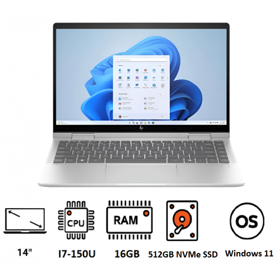HP ENVY X360 14-ES1023DX 2-IN-1 Laptop, Intel Core I7-150U, 512GB NVMe SSD, 16GB RAM, 14 Inch, FHD IPS Display, Intel Iris Xe Graphics, Windows 11 Home - Silver