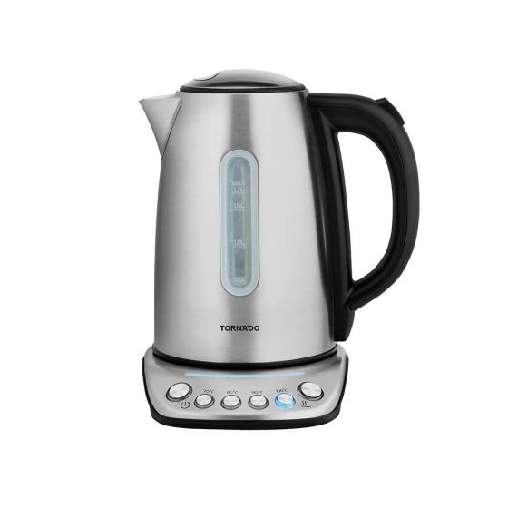 Tornado Electric Kettle,  1.7 Litre, 2200 Watt, Stainless Steel and Black- TKSE-4071