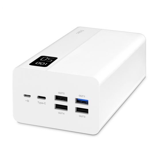 Ttec Mega Wired Power Bank, 50000mAh, 5 USB Ports, White - 2BB197B