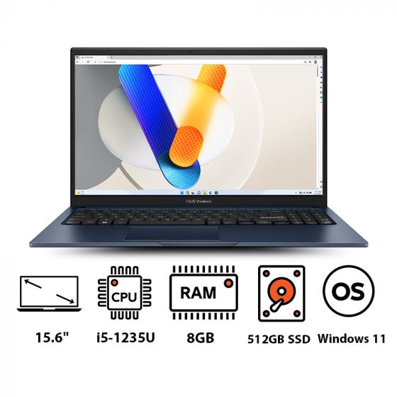 لاب توب اسوس فيفو بوك 15 X1504، انتل كور i5-1235U، سعة 512 جيجا SSD، رام 8 جيجا، شاشة مقاس 15.6 بوصة، بدقة FHD، كارت شاشة انتل UHD جرافيكس، ويندوز 11 - ازرق كوايت