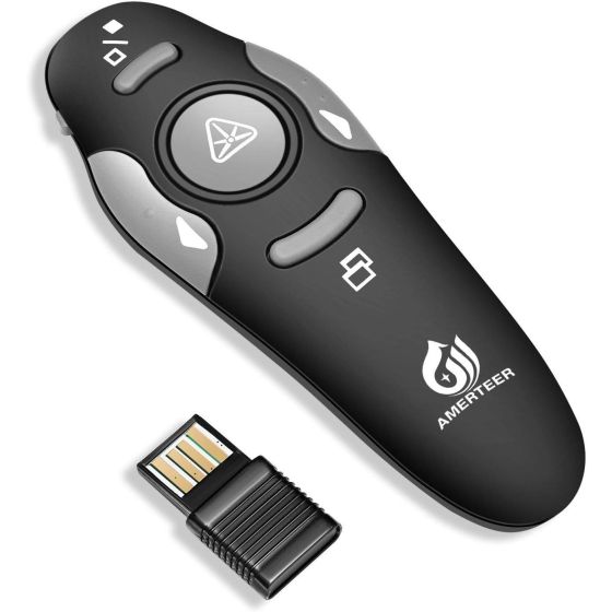 Amerteer Wireless USB Laser Presenter, 2.4GHz - Black