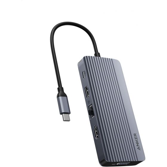 موزع USB-C أنكر، 10 منافذ، 85 وات، رمادي غامق - A83C2