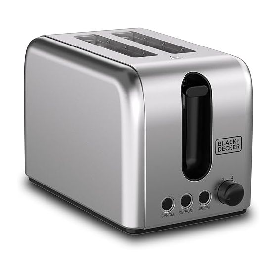 Black + Decker Toaster, 2 Slices, 1050 Watt, Black and Silver - ‎ET244-B5
