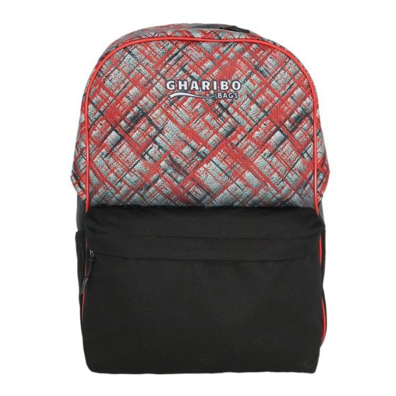 Gharibo Bags School Backpack for Kids, Cross Lines Pattern - Red and Black