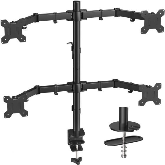 Huanuo Quad Arm Holder for 13 to 27 Inch Monitors, Black - HNQF2