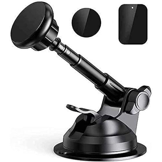 Magnetic Phone Car Mount with 6 Powerful Rare-Earth Magnets, Durable Aluminium Alloy Structure, Super Sticky Suction Cup, Cell Phone Holder for Car Dashboard Windshield for All Phone