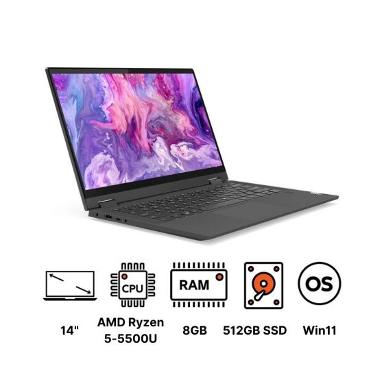 Lenovo IdeaPad Flex 5 14ALC05 Laptop, 14 Inch, AMD Ryzen 5 5500U, 512GB SSD, 8GB RAM, Integrated AMD Radeon Graphics, Windows 11 Home - Graphite Grey