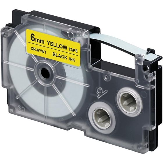Casio Printer Label Tape, 6mm, Black Ink on Yellow Tape -  ‎XR-6YW1
